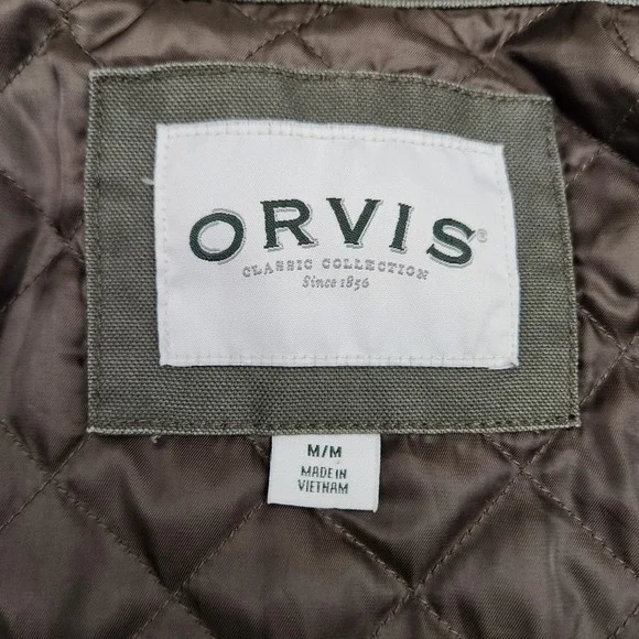 ORVIS Barn Jacket Chore Field Farm Green Canvas Quilted Lining Mens Medium